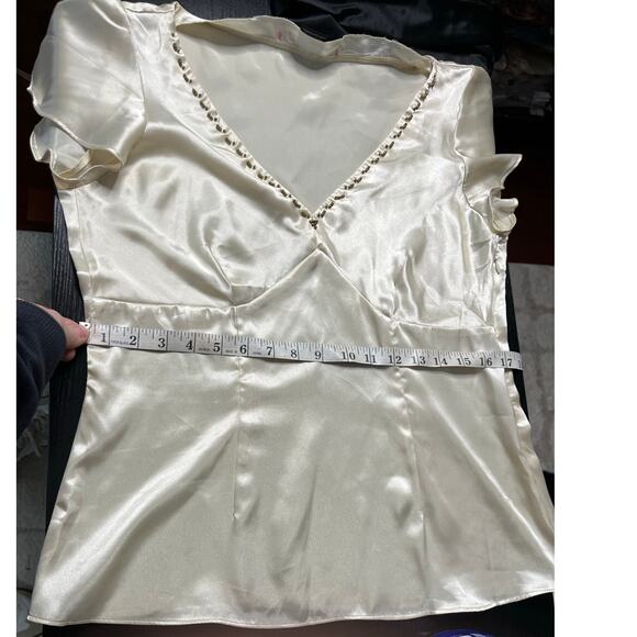 Vintage Y2K Pierre Cardin Satin Side Zip Fitted Blouse with Seed Bead Details - Picture 9 of 10